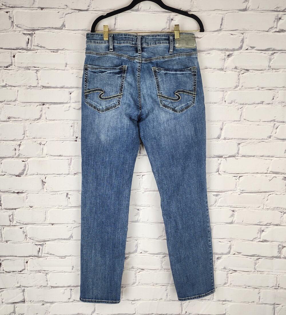 Silver Jeans Men 33X32 Eddie Straight Leg Medium Wash Stretch Denim Pockets Blue